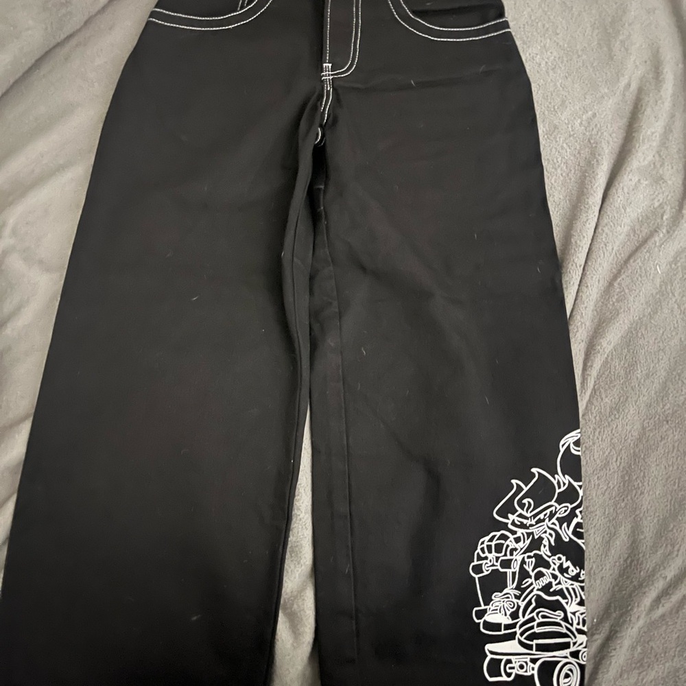 Black Vintage JNCO jeans with White Graphic Design